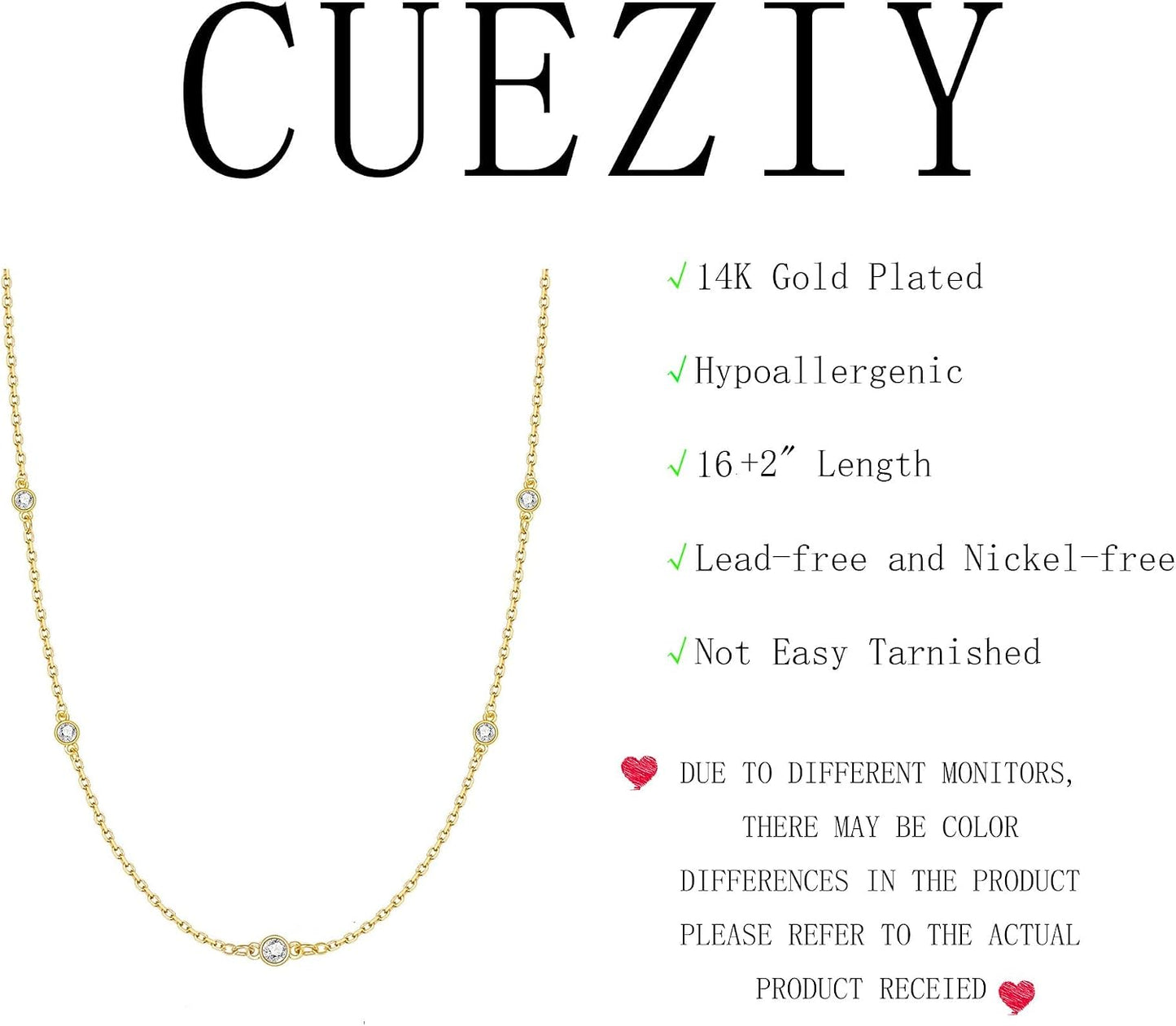 CUEZIY Delicados collares de plata y oro para mujer, lindo collar d...