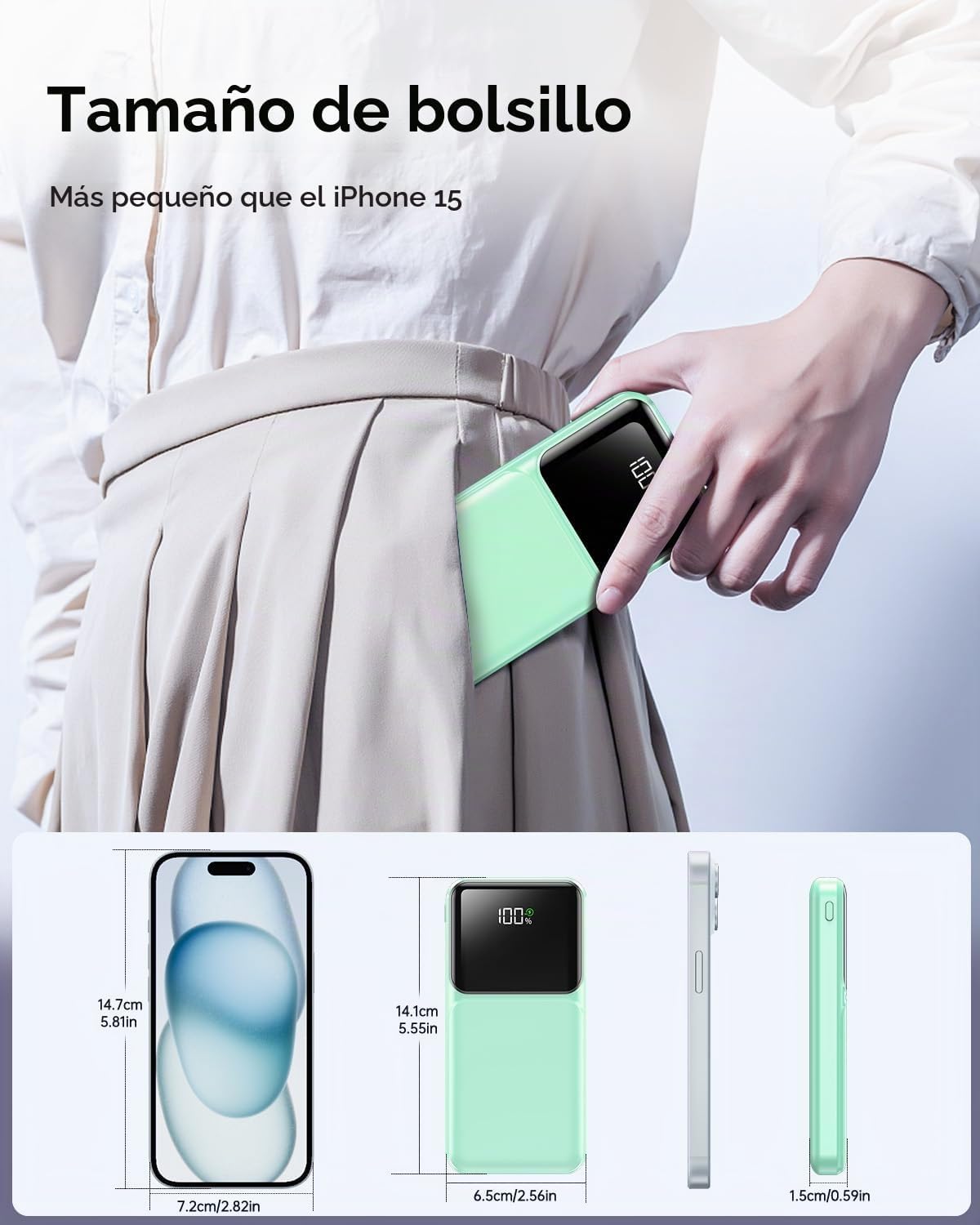 RONEGN Cargador portátil con cable integrado, 20000 mAh, cargador d...