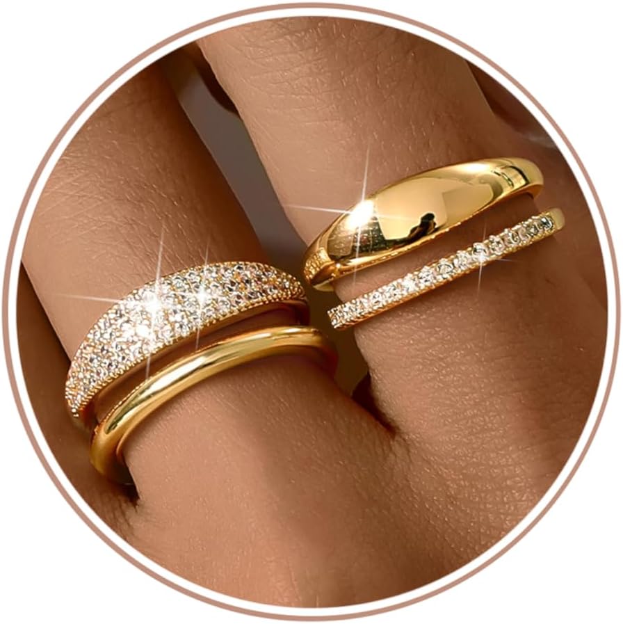 LOLIAS Anillos apilables chapados en oro de 14 quilates para mujer...