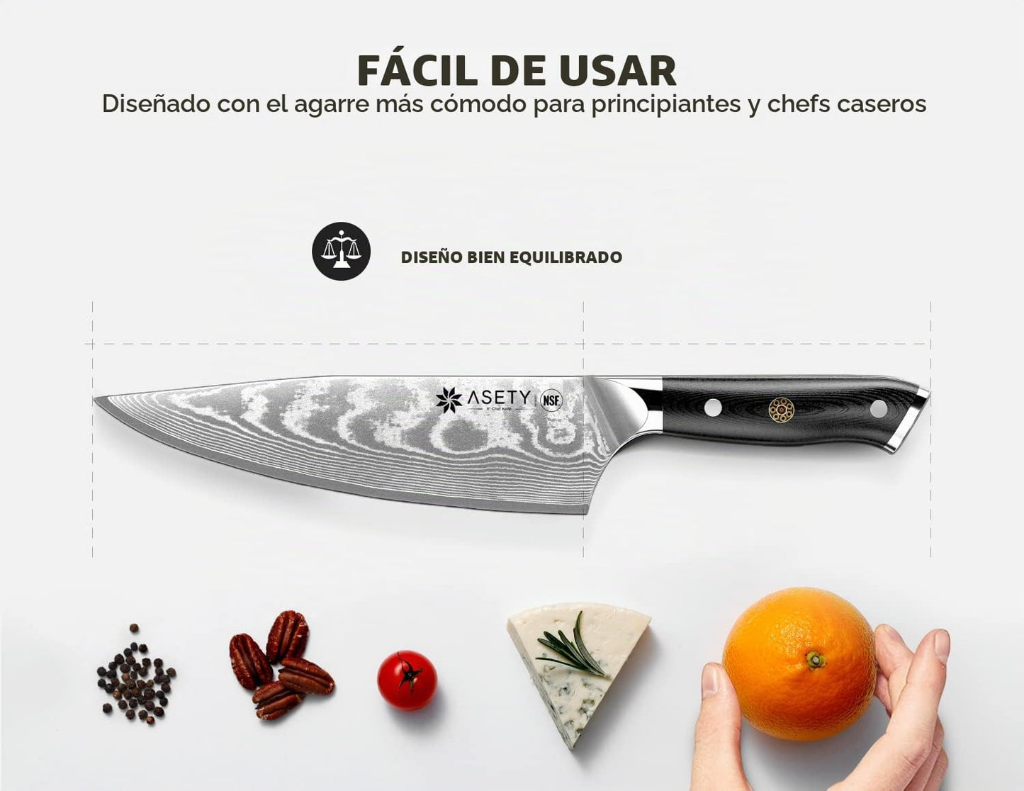 ASETY Cuchillo de chef de Damasco de 8 pulgadas, cuchillo japonés c...