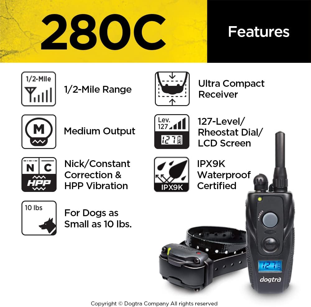 Dogtra 280C Collar E-perro impermeable con pantalla LCD de control...