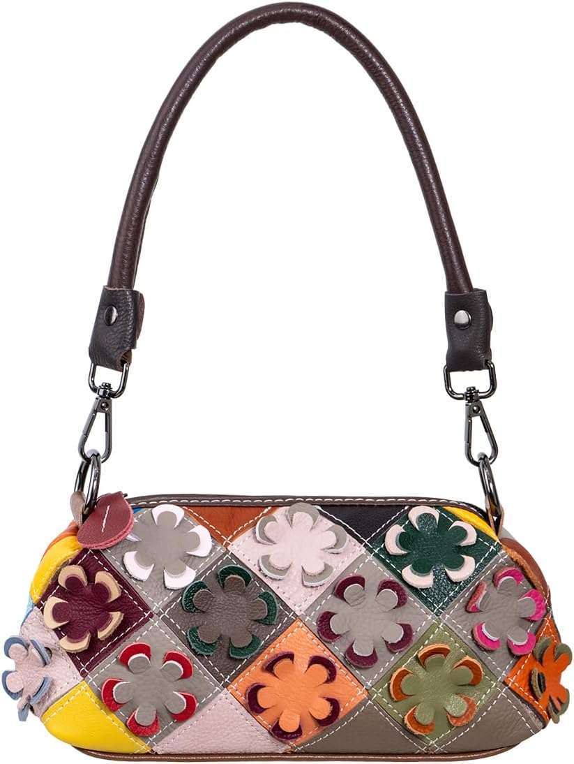 frrbuu - Bolso cruzado pequeño de piel auténtica con flores tallada...