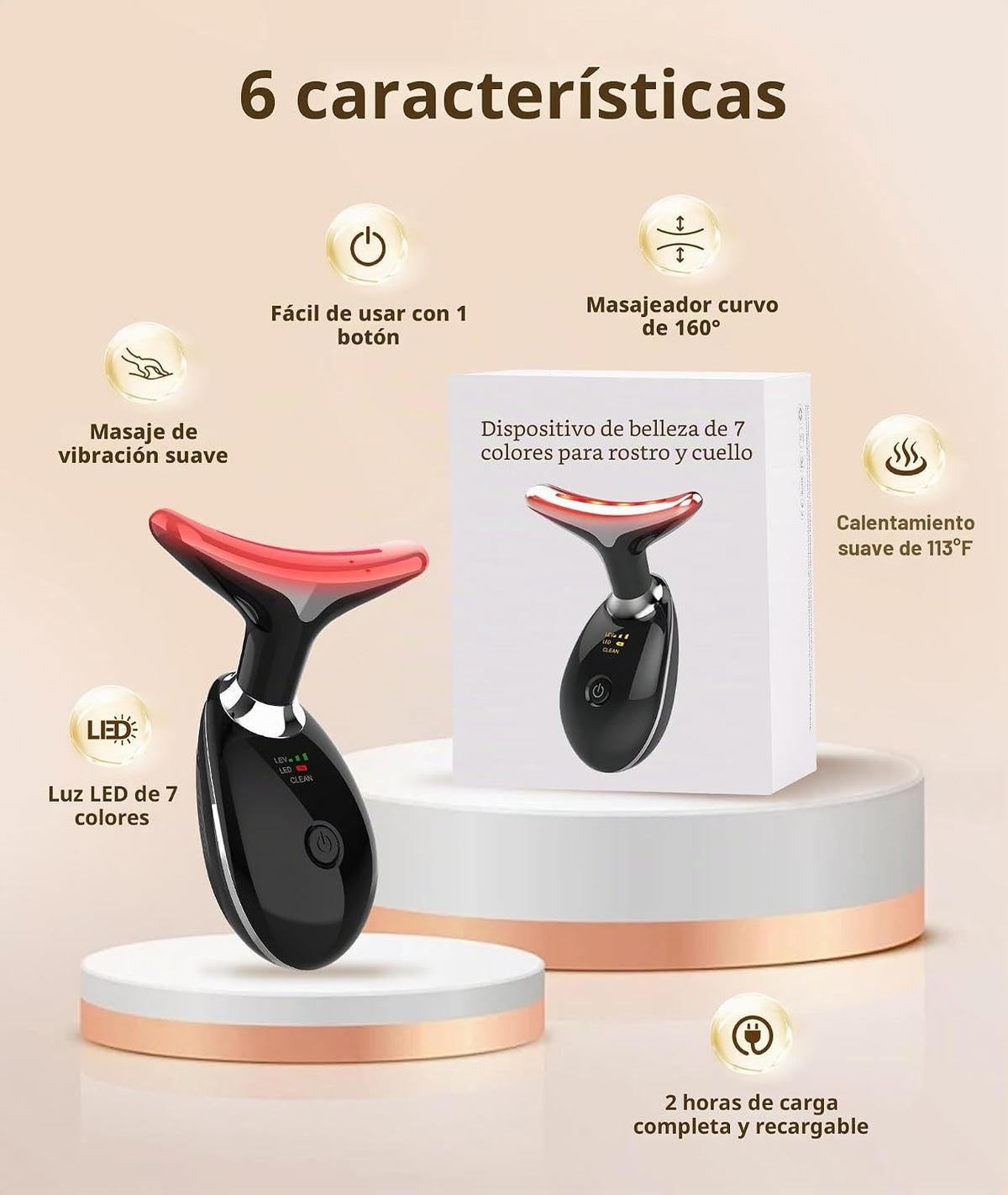 Jobazok Terapia de luz roja para cara y cuello, herramienta de masa...