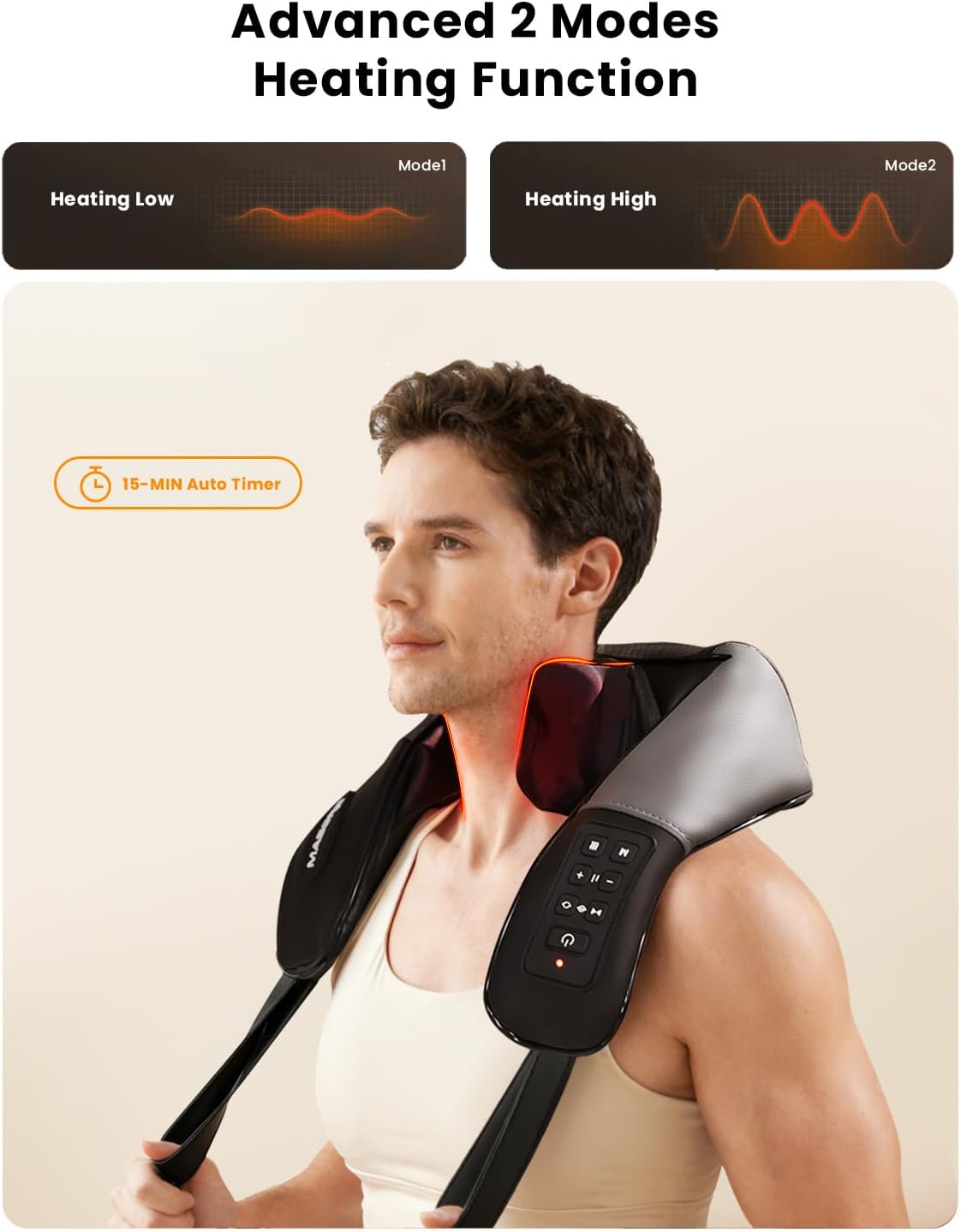 MASGRE Masajeador de cuello de ancho ajustable inalámbrico con calo...