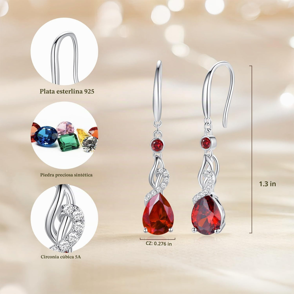 FANCIME Pendientes colgantes con piedra natal de pera para mujer de...