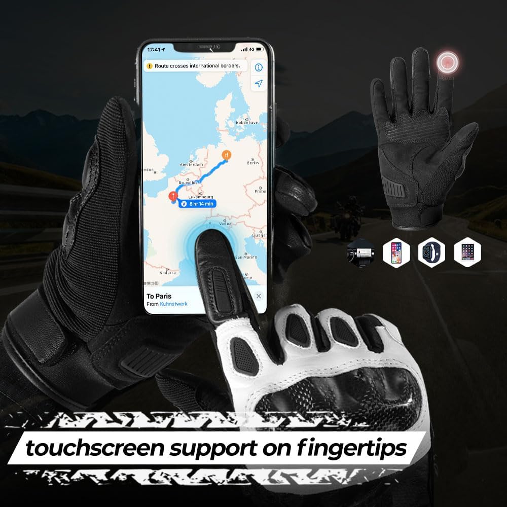 WTACTFUL Guantes de Motocicleta de Cuero de Cabra con Protección de...