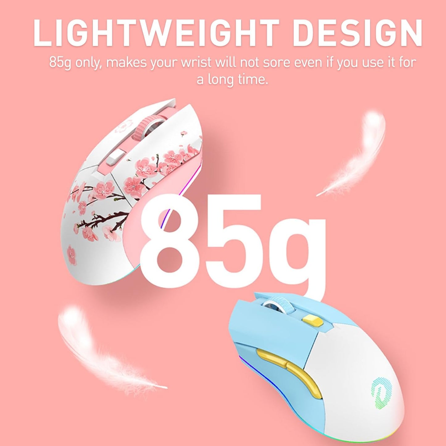 DAREU Ratón inalámbrico Sakura rosa para juegos con base de carga r...