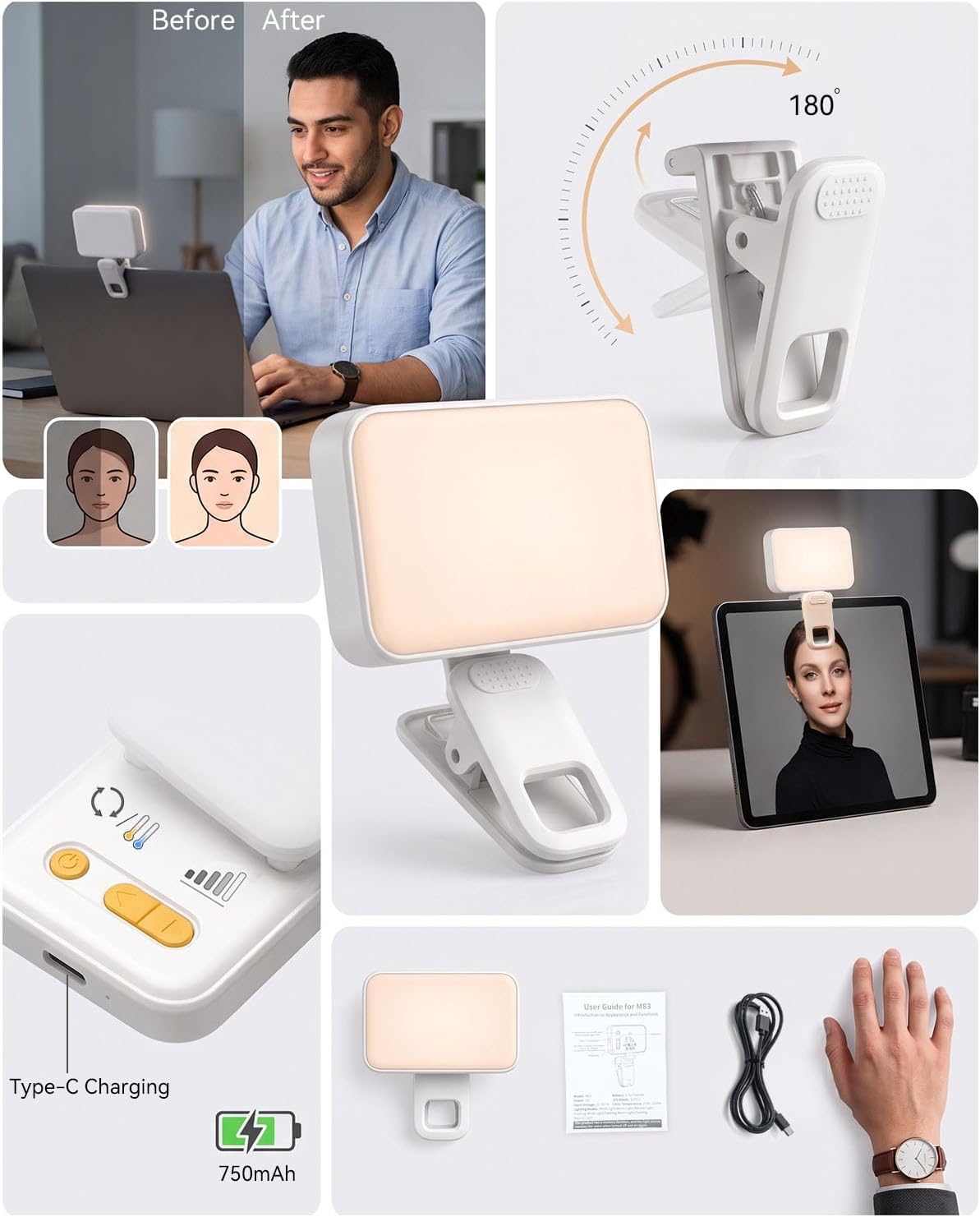 Luz de Selfie Portátil para iPhone: 90 Luces de Relleno LED Recarga...