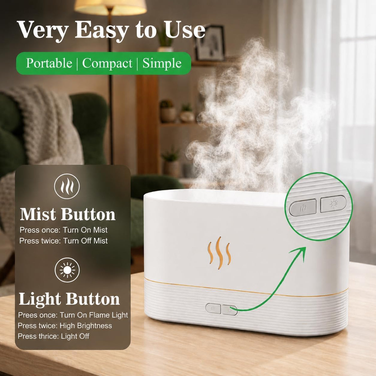 Difusor de Aire en Forma de Llama Humidificador, Difusor de Aroma M...
