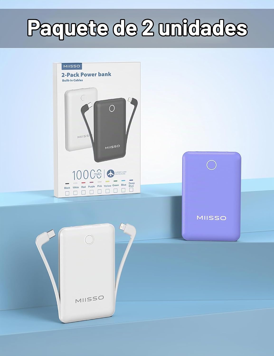 Mini cargador portátil de 10000 mAh con cable integrado, tamaño bol...