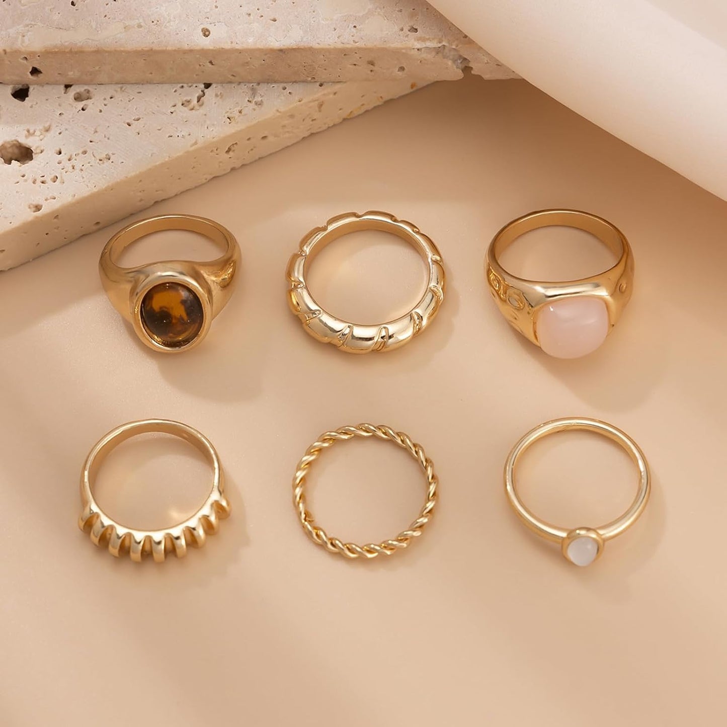 IQIC Anillos gruesos de oro para mujer, juego de anillos de plata a...