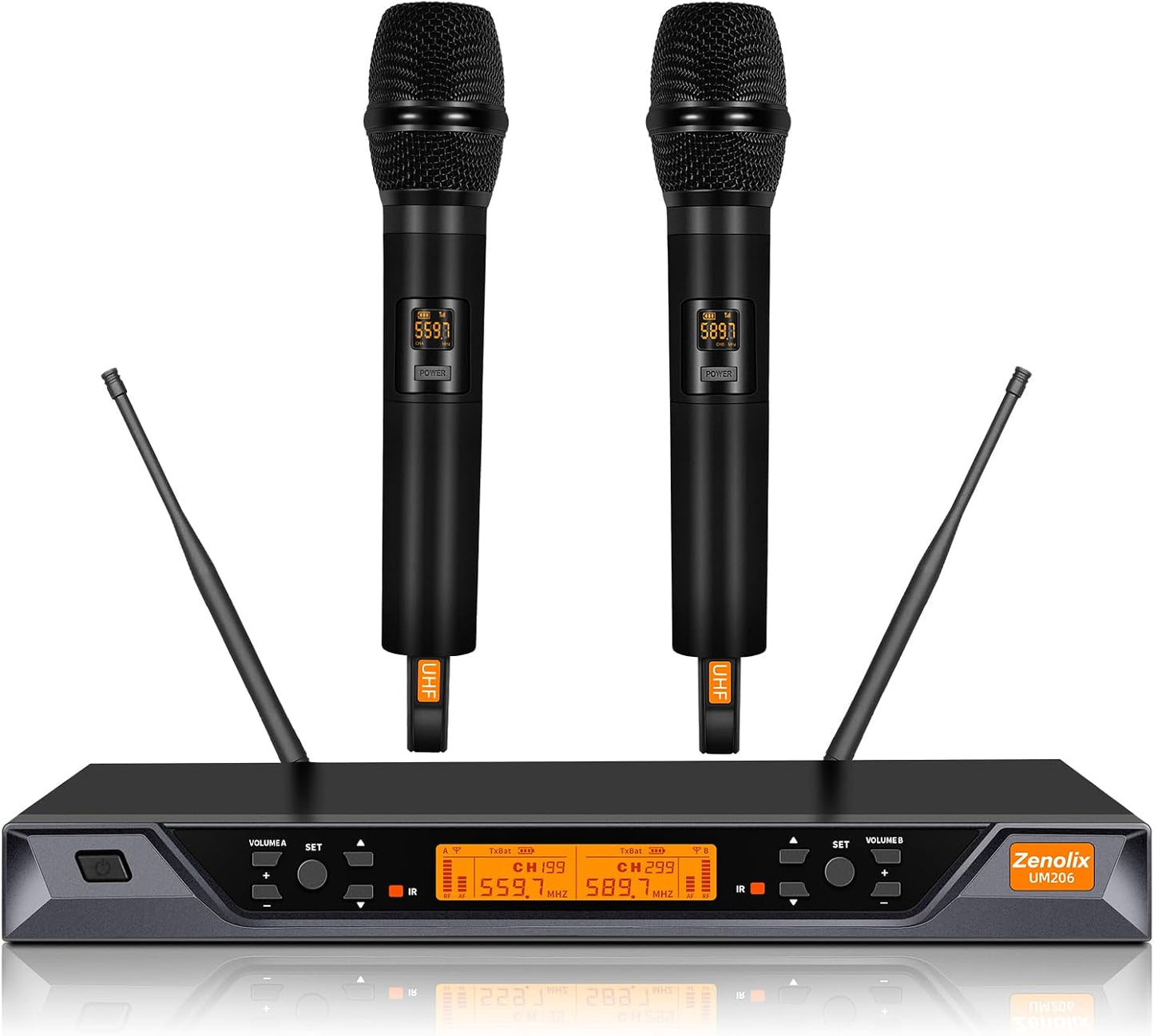 Zenolix UM206 Sistema de micrófono inalámbrico de 2 canales con mic...