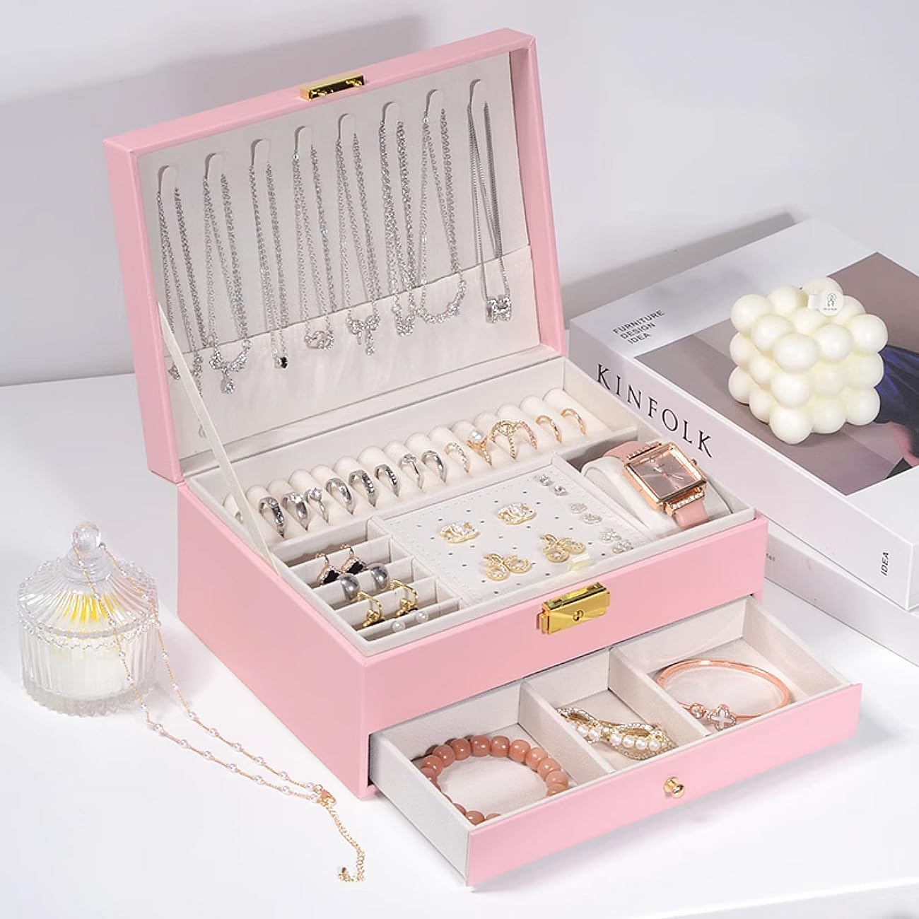 GUOER Caja organizadora de joyas para mujer, organizador de joyas g...