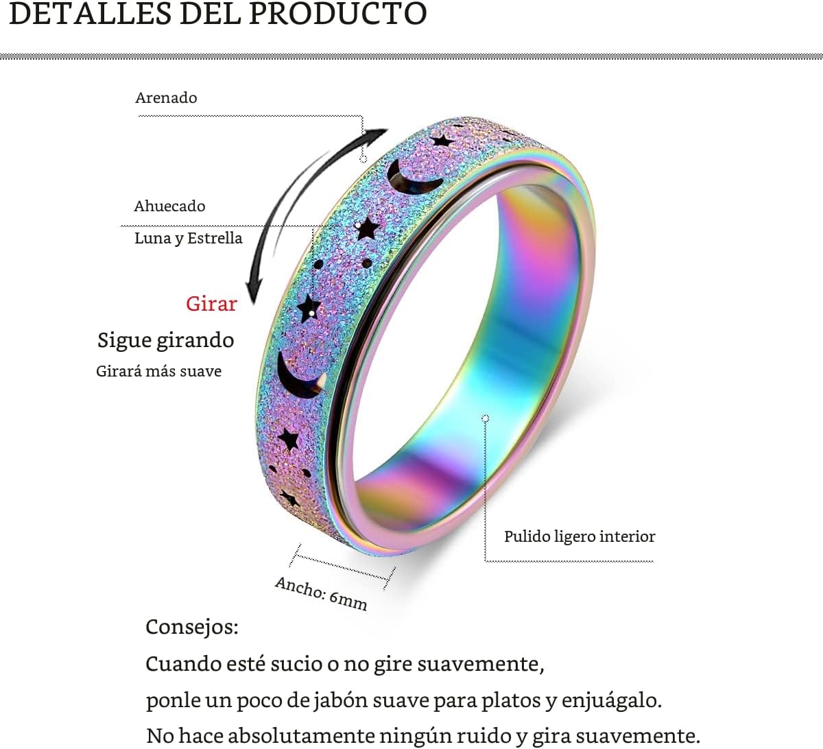 Anillo de ansiedad para mujer, anillo giratorio para ansiedad, jugu...
