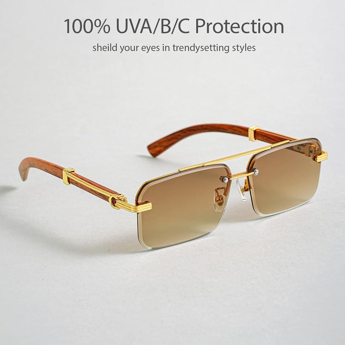 Gleyemor Gafas de sol para hombres de moda sin montura rectangulare...
