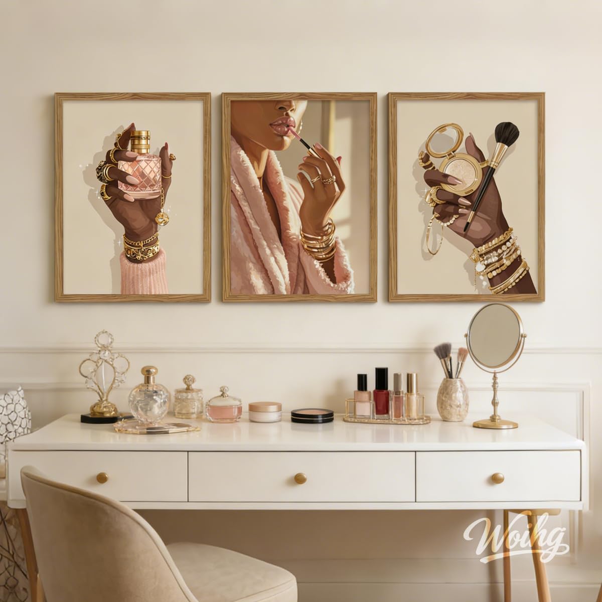 Juego de 3 impresiones artísticas enmarcadas de maquillaje de lápiz...