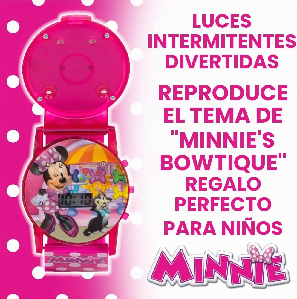 Disney Minnie Mouse - Reloj musical para niños con luces LED de col...
