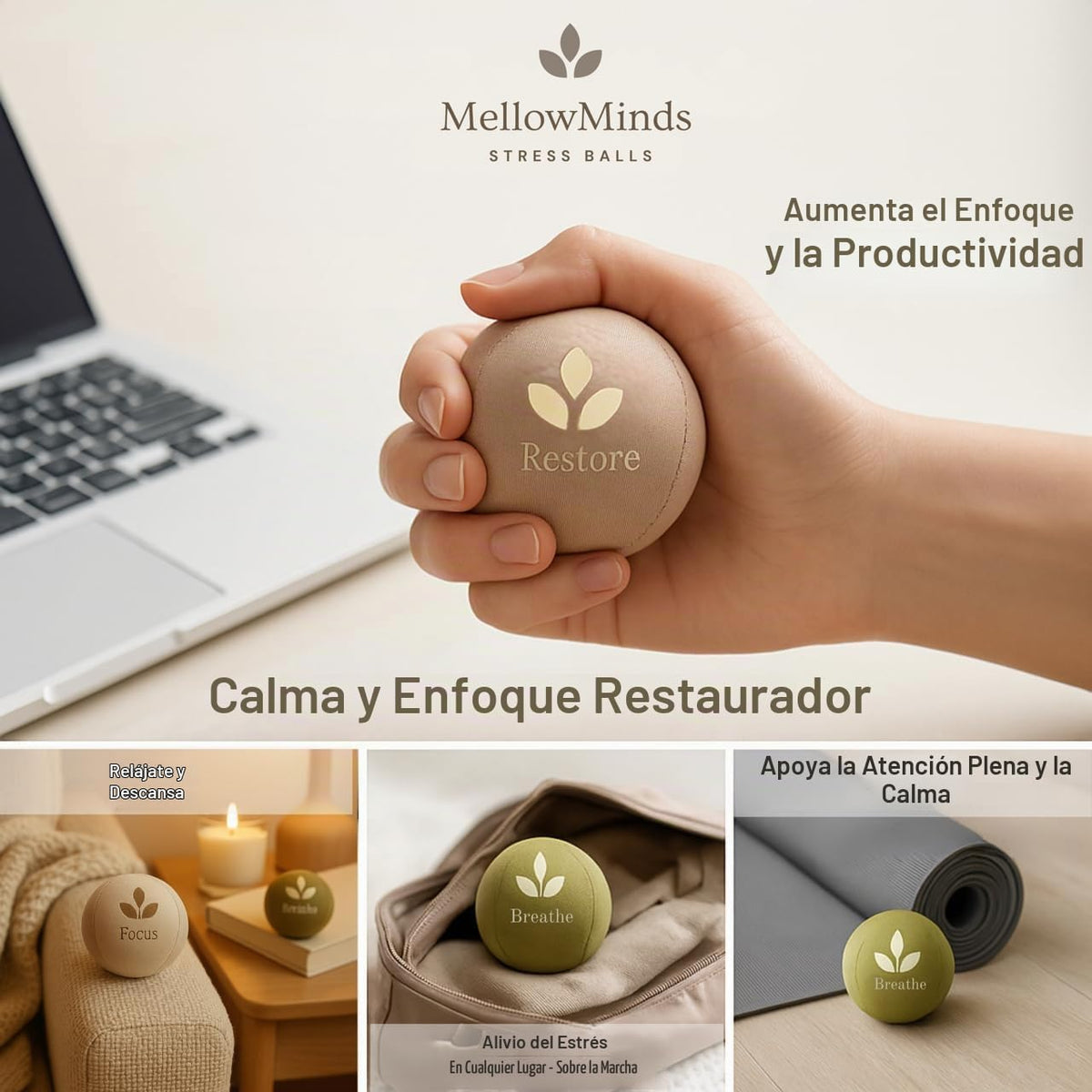 MellowMinds Bolas de estrés para adultos, paquete de 3 bolas de man...