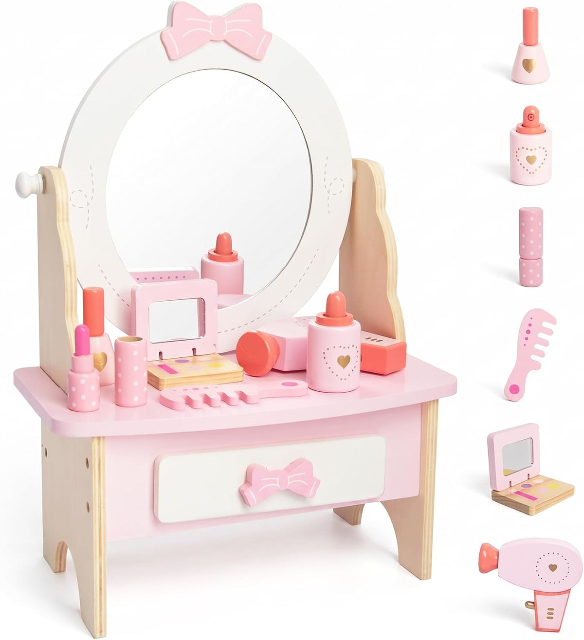 Juego de tocador de madera para niños, mesa de tocador de maquillaj...