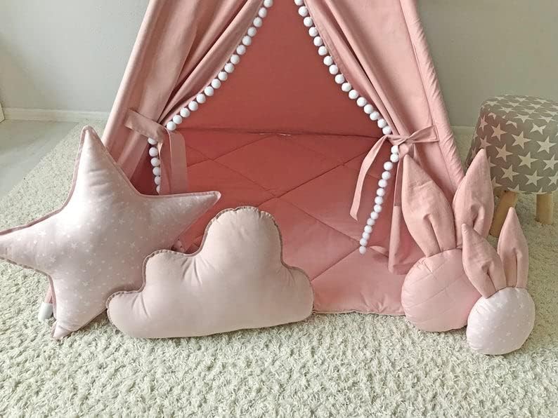 RONGFA Tienda Tipi para Niños con Pompón Blanco - Tipi de Juego Int...