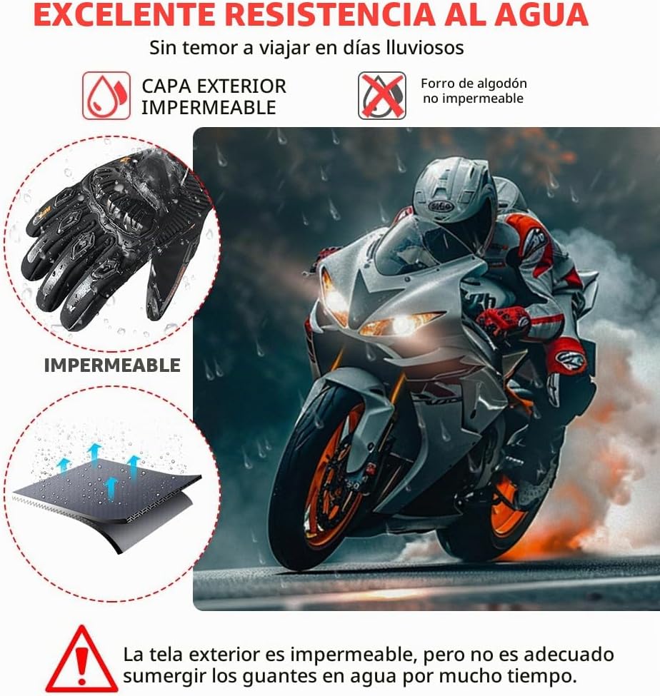 mjmoto Guantes de motocicleta a prueba de viento, impermeables, gua...