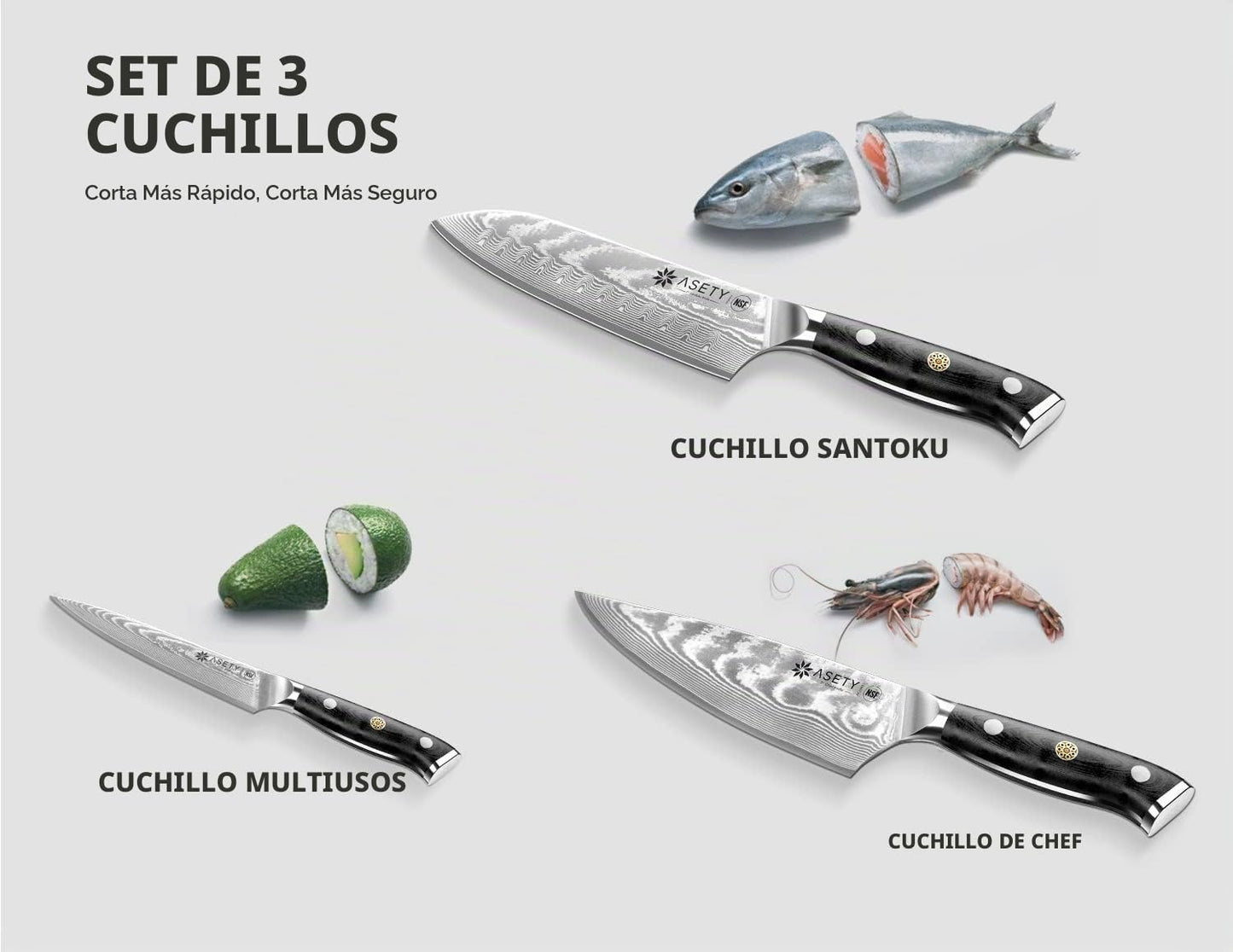 ASETY - Juego de cuchillos de damasco de 3 piezas, cuchillos de coc...
