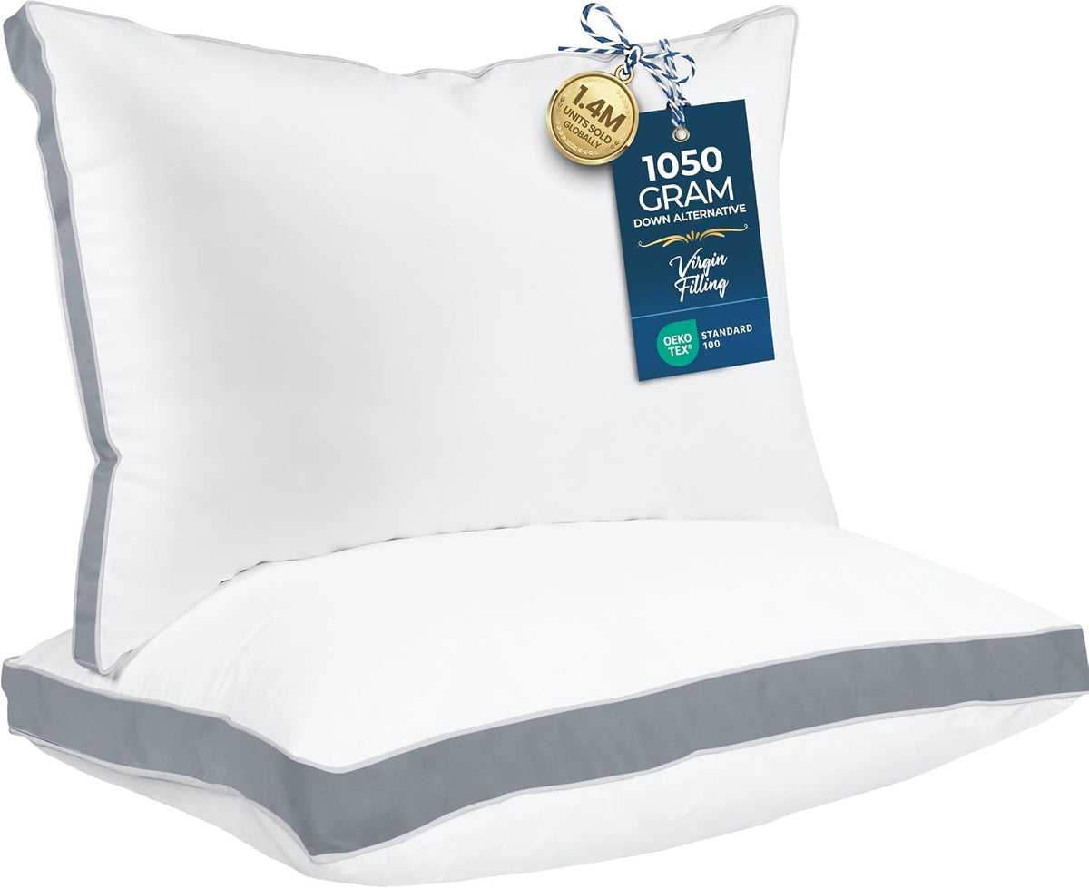 Utopia Bedding - Juego de 2 almohadas para dormir tamaño Queen (gri...
