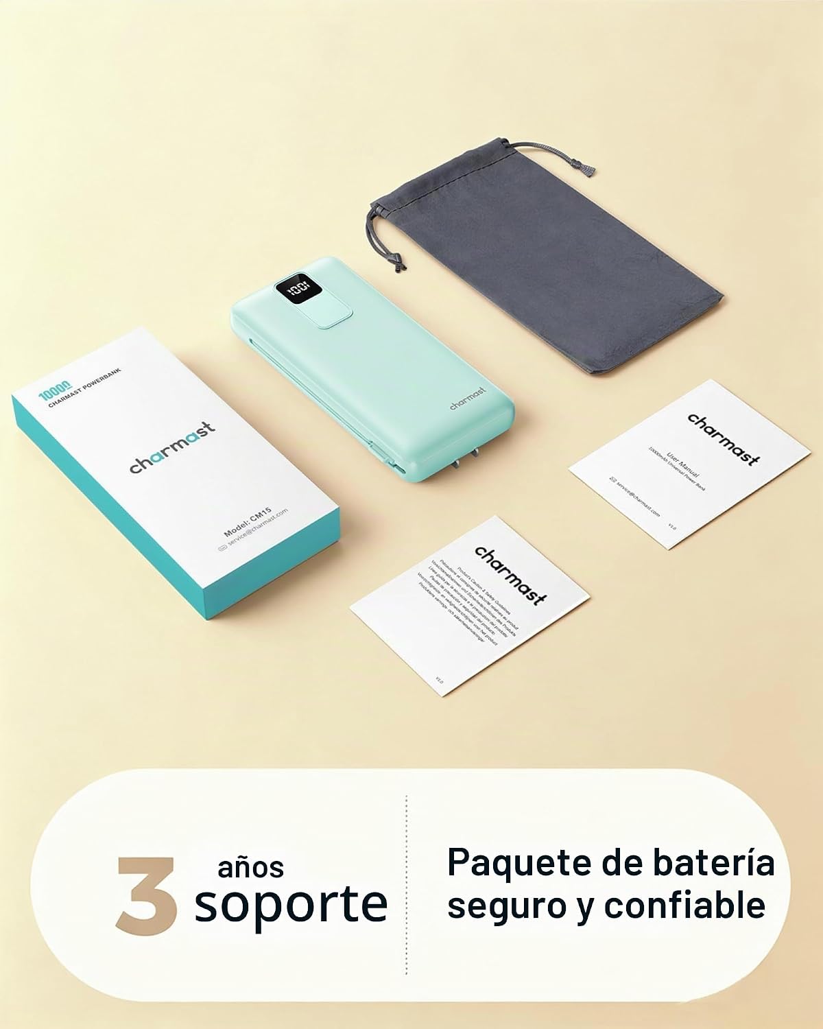 Cargador portátil Charmast con cables incorporados y enchufe de par...