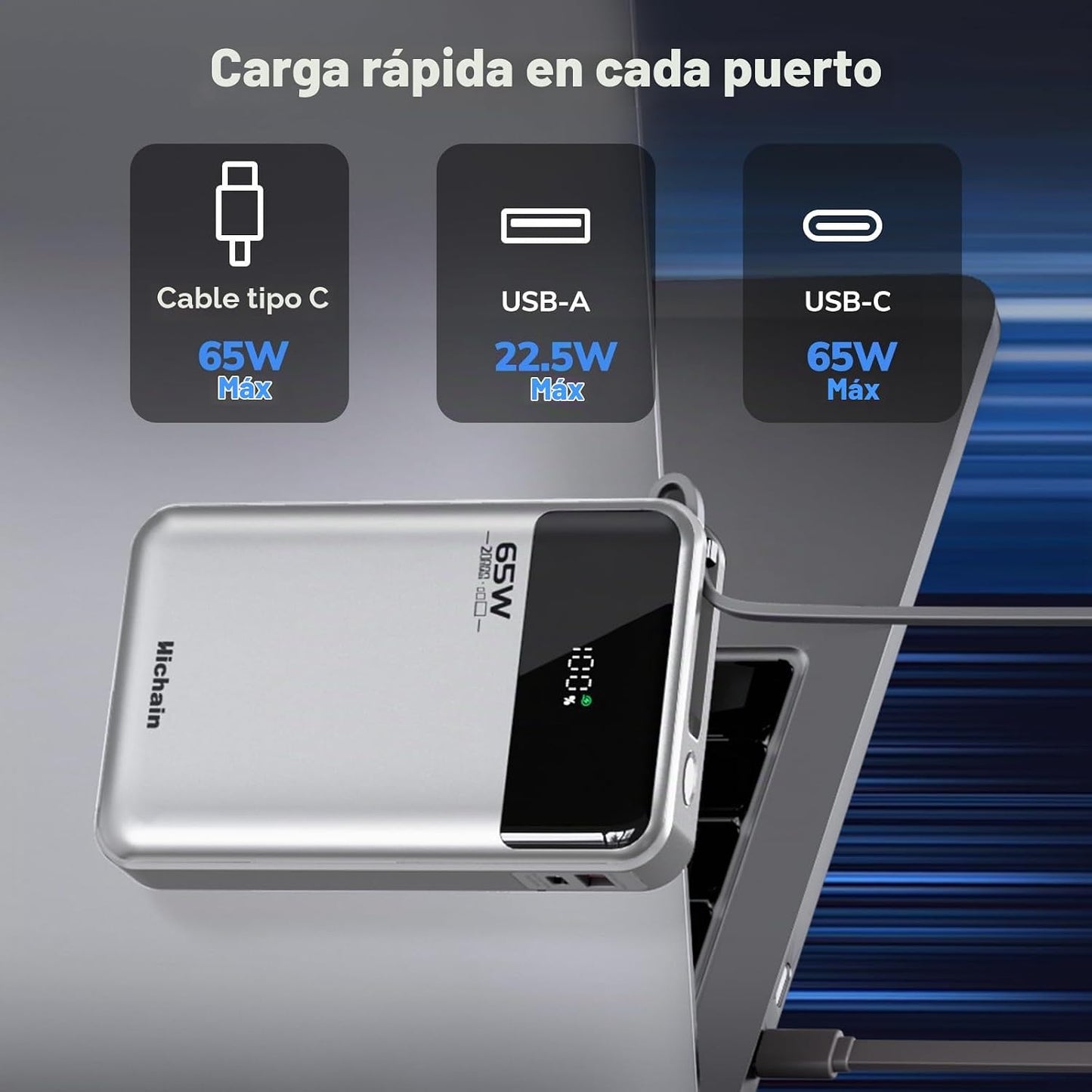 Hichain Banco de energía para portátil de 65 W, 20000 mAh, cargador...