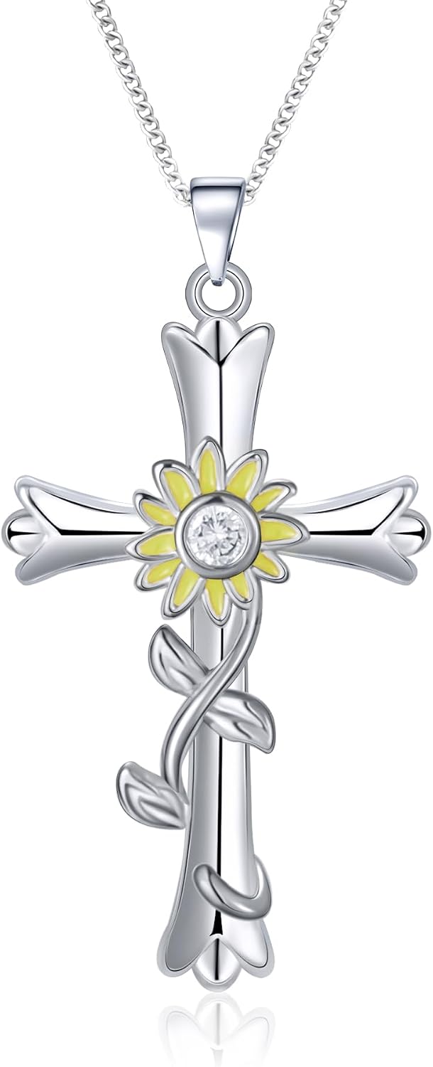 Collar de cruz ACECHA para mujer | Collar colgante de fe de plata c...