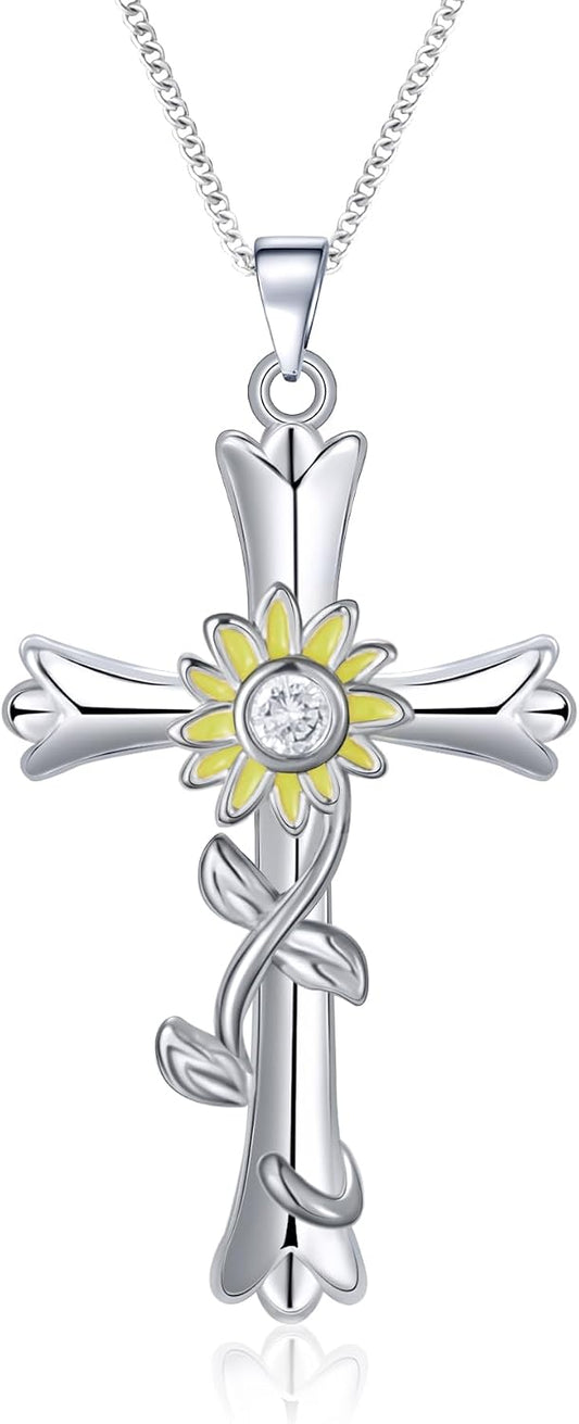 Collar de cruz ACECHA para mujer | Collar colgante de fe de plata c...