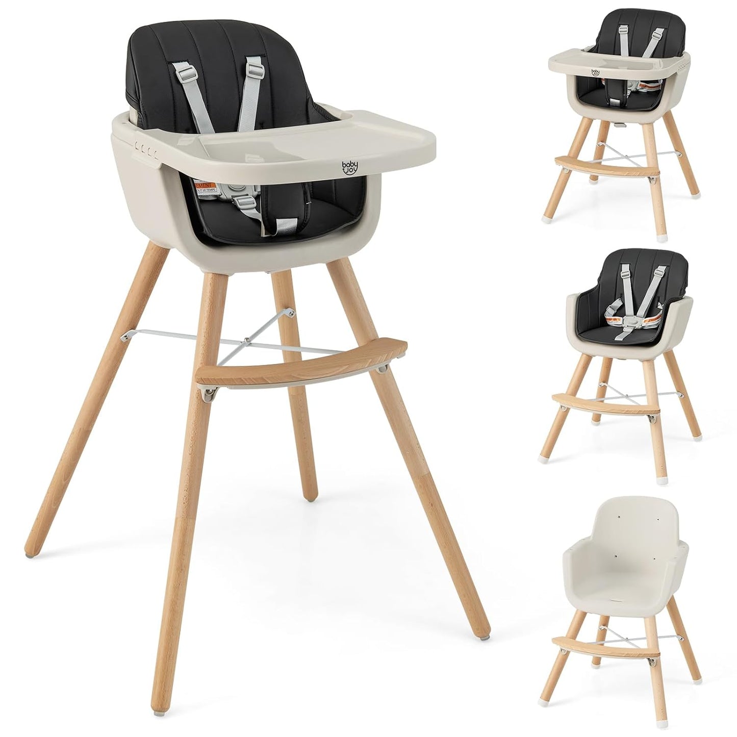 BABY JOY Silla alta para bebé, trona convertible 3 en 1 de madera p...