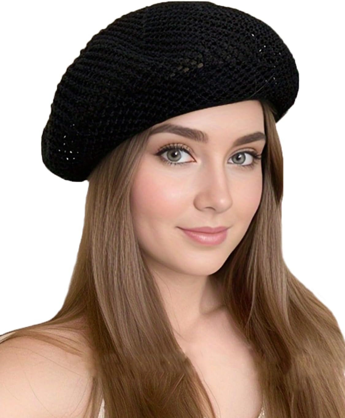 AICHUAN Boina francesa de verano para mujer, boina de ganchillo, so...