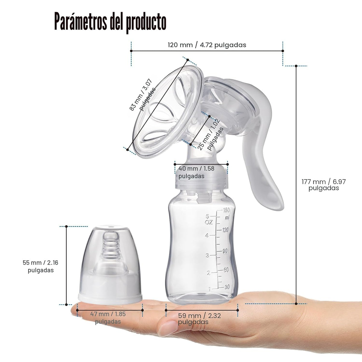 Elfzone Extractor de Leche Manual - Bomba de Mano de Succión Ajusta...