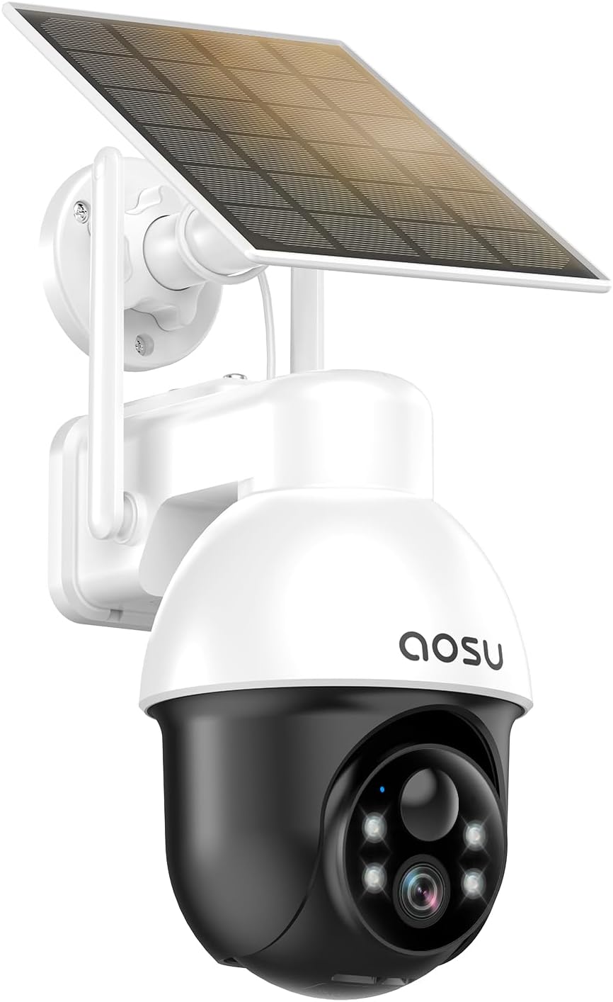 aosu Cámara de seguridad solar inalámbrica para exteriores con PTZ...