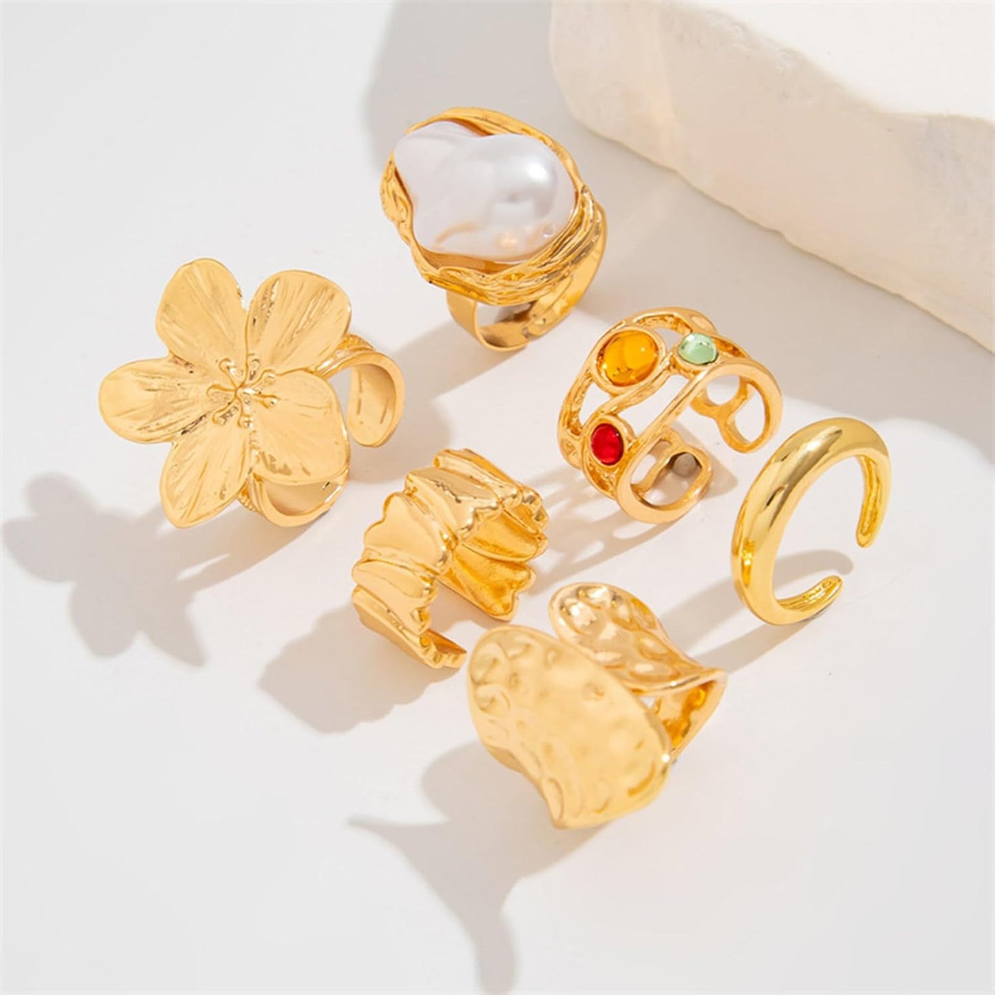IQIC Anillos gruesos de oro para mujer, juego de anillos de plata a...