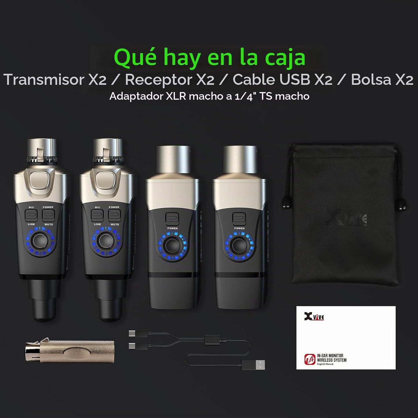 Xvive Sistema de micrófono inalámbrico U3 Transmisor y receptor ina...