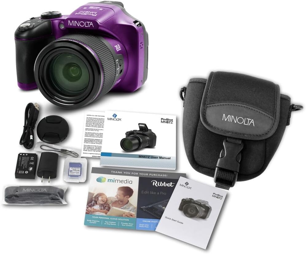 MINOLTA MN67Z - Cámara digital de puente FHD de 20 MP \/ 1080P con...