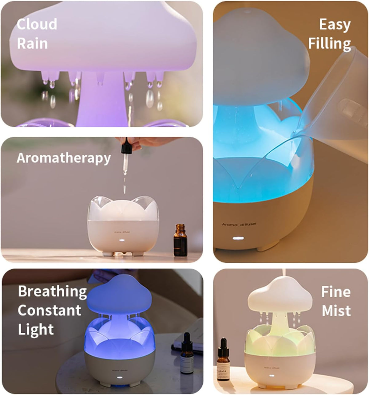 DEALFUN Humidificador portátil de gota de lluvia, difusor de aceite...