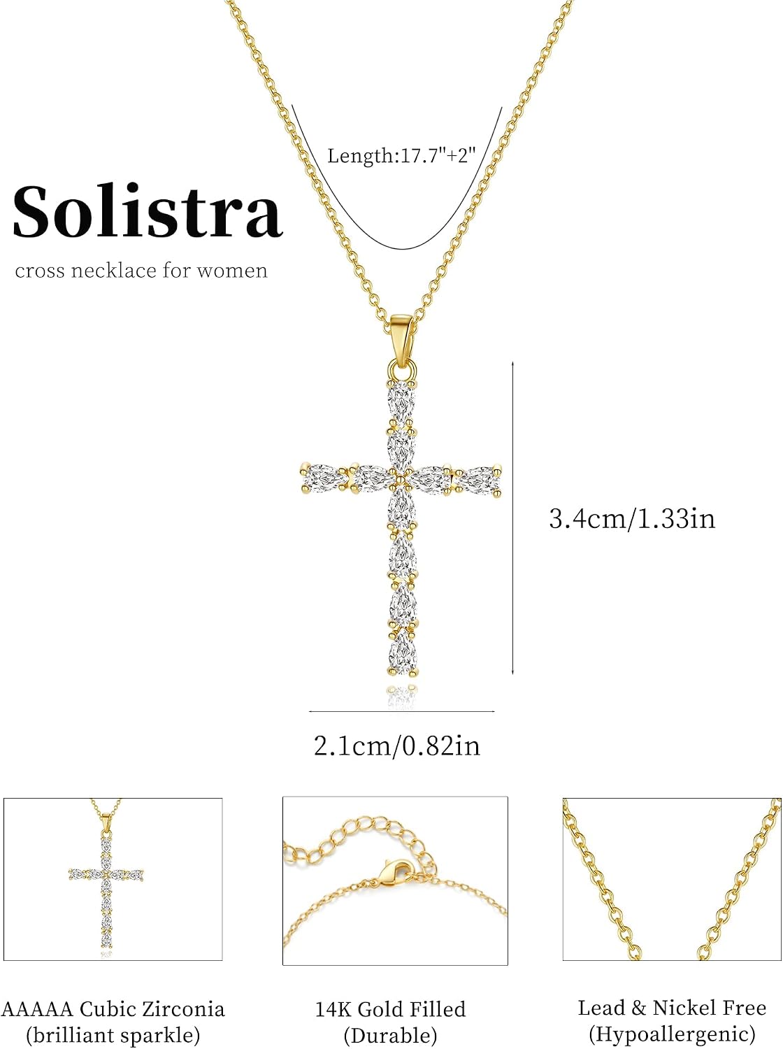 Solistra Collar de Cruz para Mujer, Collar con Colgante de Cruz de...