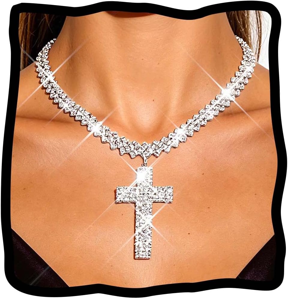 ACEDRE Collar de cruz de diamantes de imitación, gargantilla de cri...