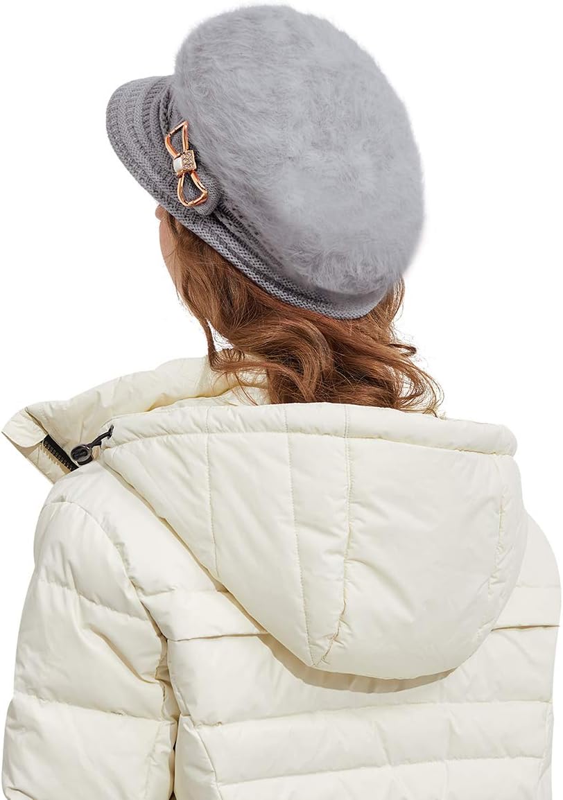 Surblue Sombrero de punto para mujer, boina, gorra de ala ancha con...