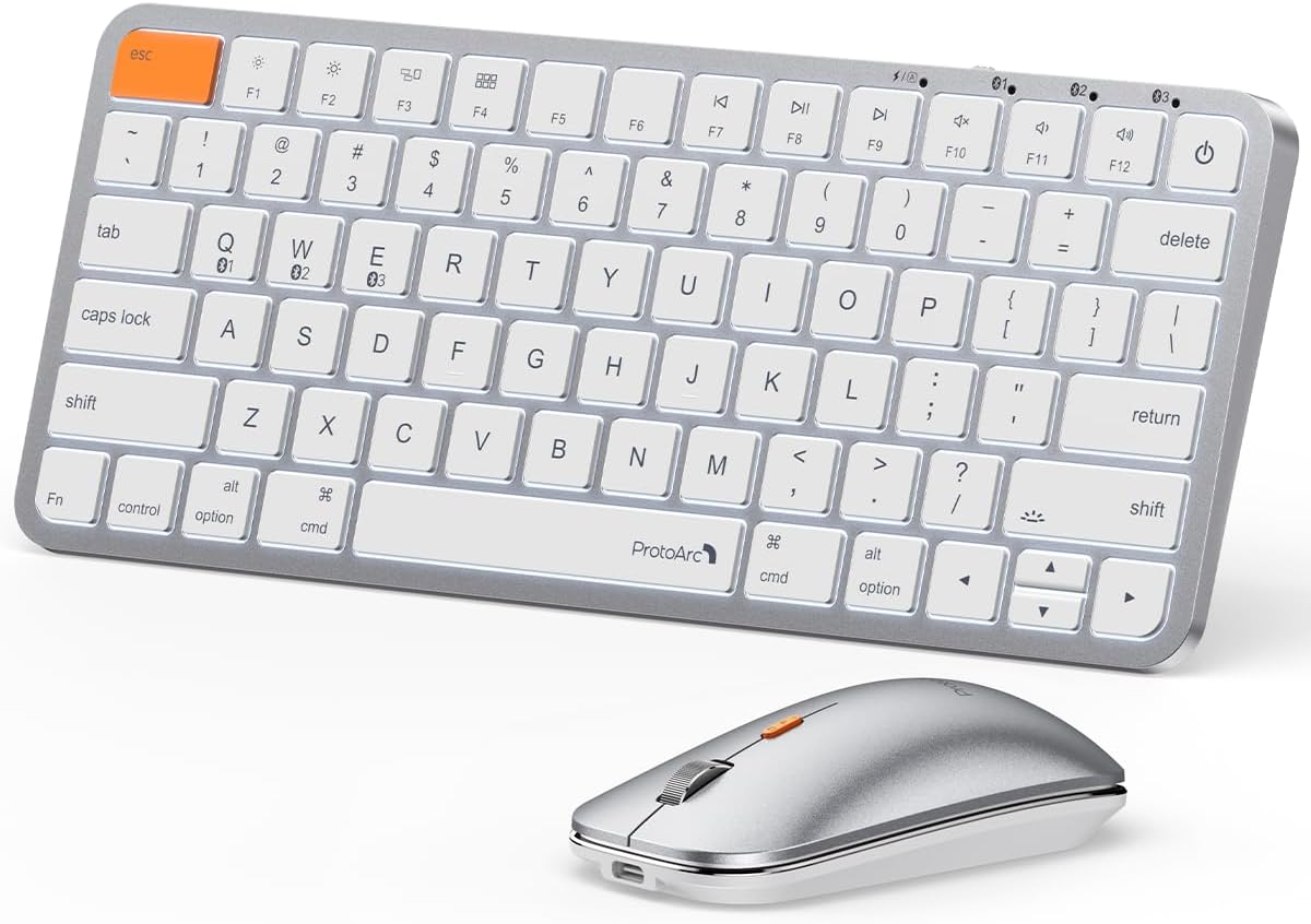 ProtoArc Teclado retroiluminado compacto Bluetooth y ratón para Mac...