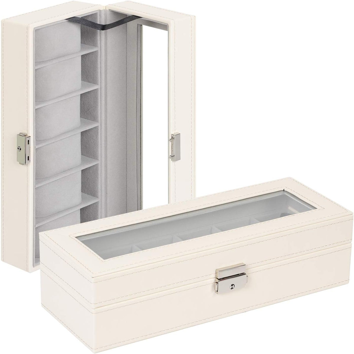 NEX Caja de reloj, caja organizadora de reloj de cuero con 6 ranura...
