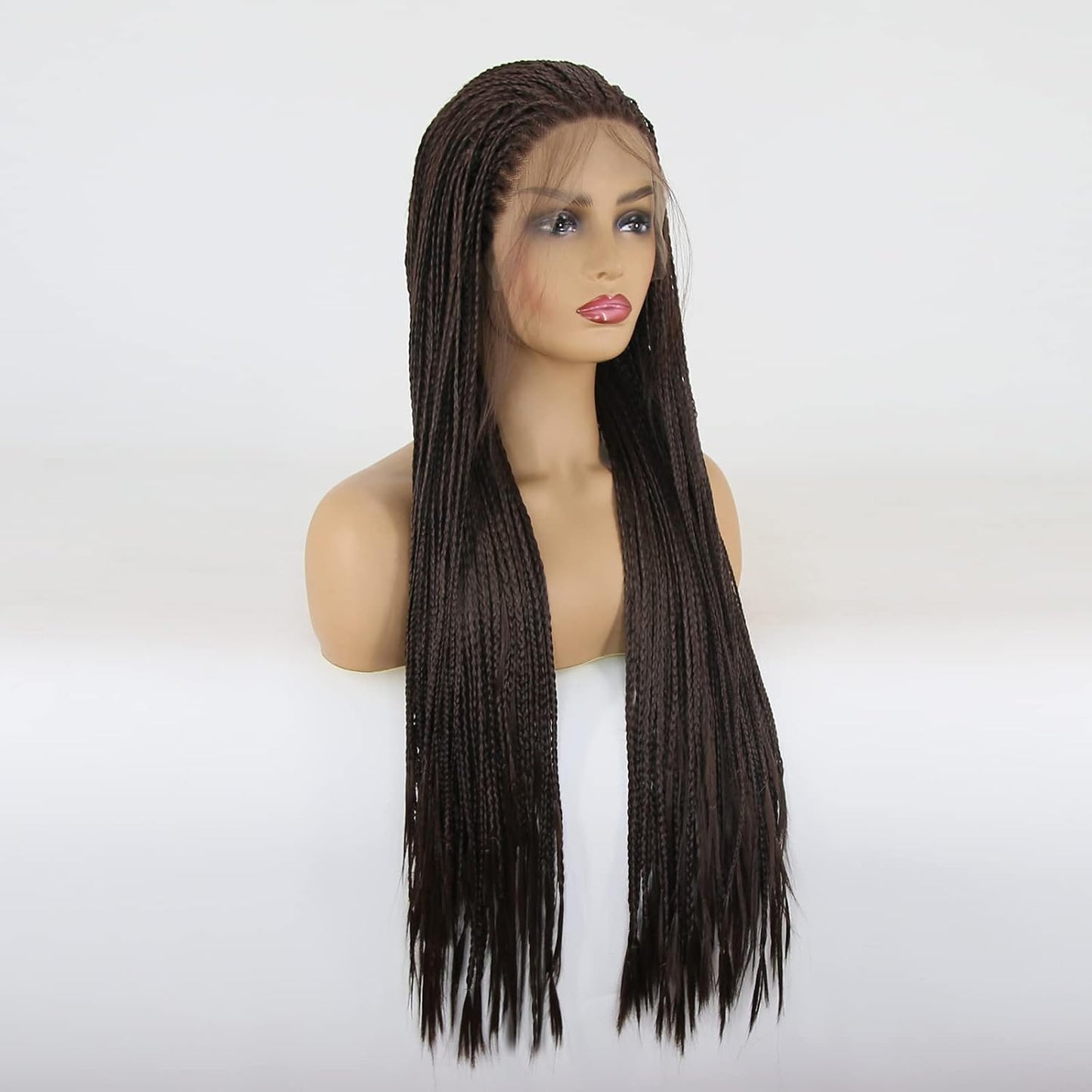 BTWTRY Peluca de cabello sintético con encaje frontal micro trenzad...