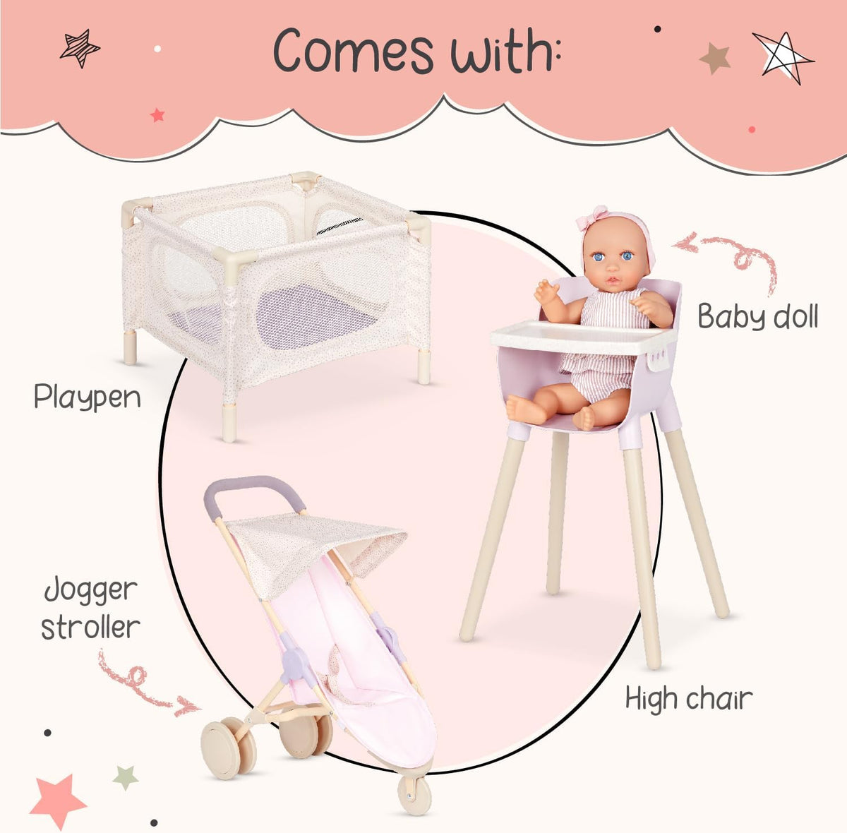 LullaBaby Juego de guardería de muñecas de bebé con muñeca de 14 pu...