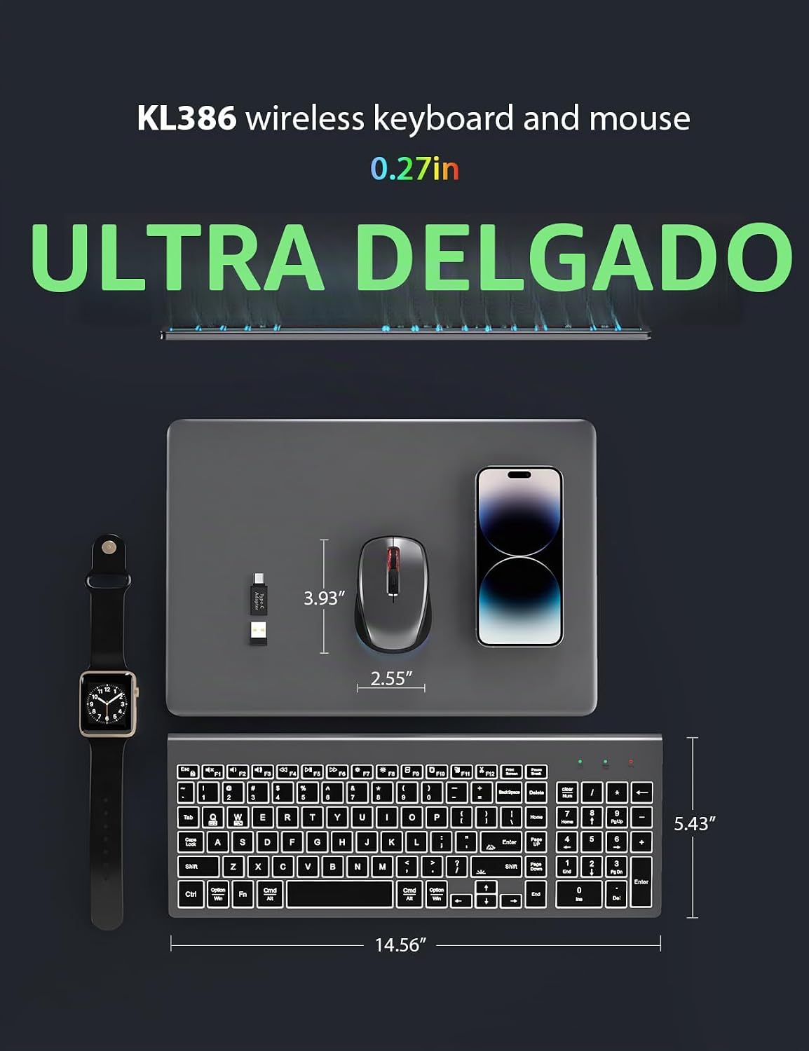 SABLUTE Combo de Teclado y Ratón Inalámbrico con Retroiluminación -...