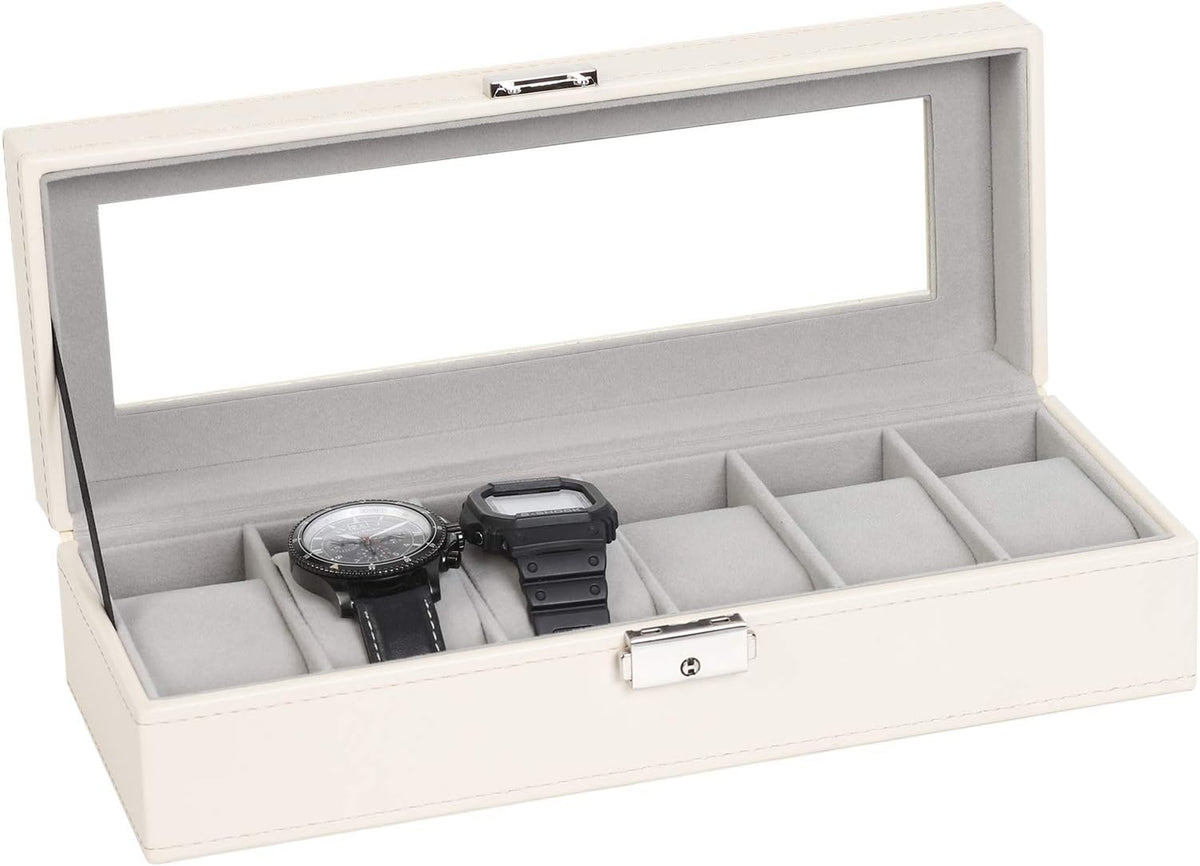 NEX Caja de reloj, caja organizadora de reloj de cuero con 6 ranura...