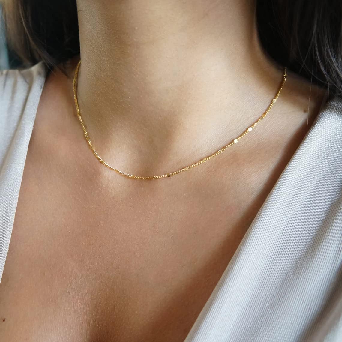 BERISO Collar de Gargantilla Chapado en Oro\/Plata de 14K para Muje...