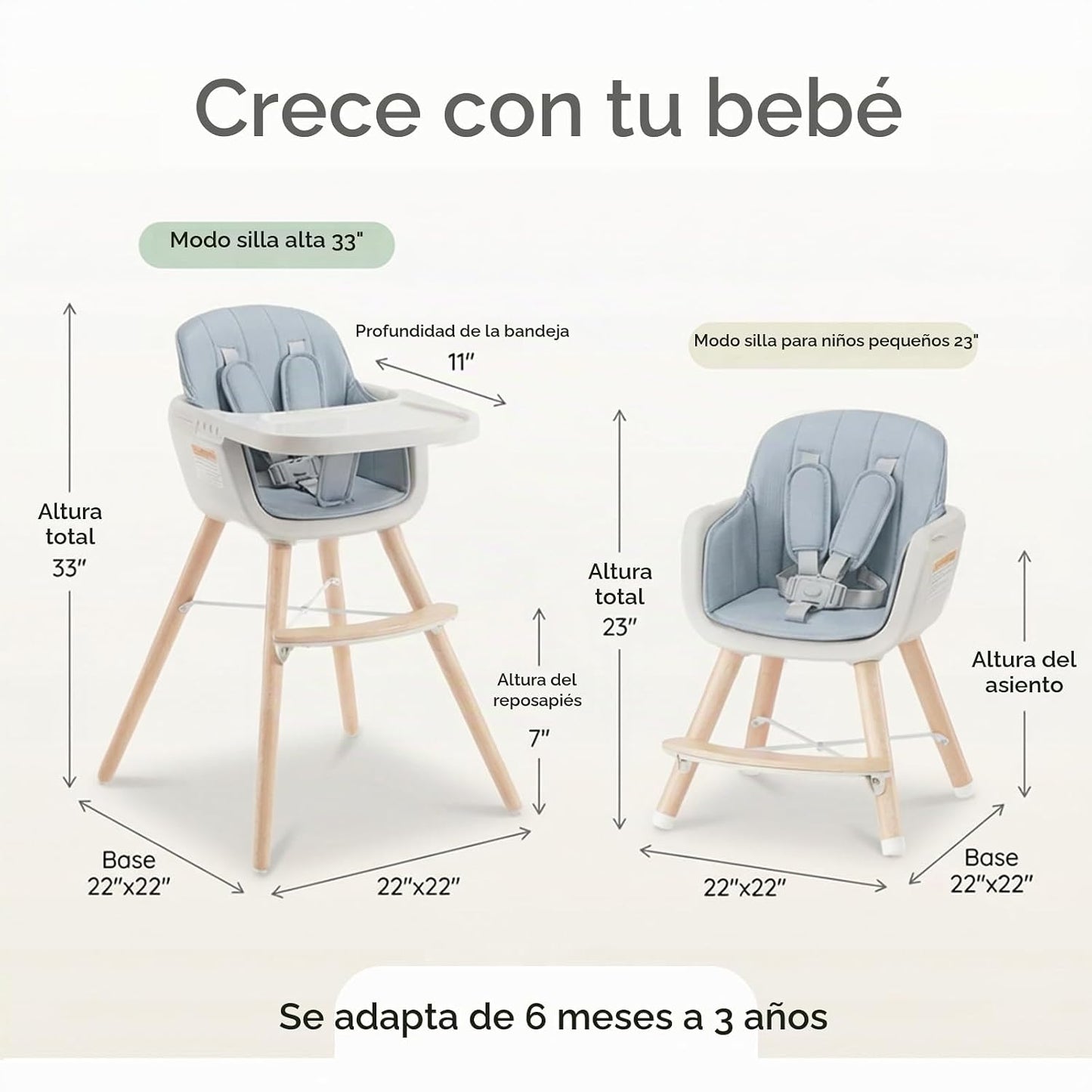 Mallify Silla alta de madera 3 en 1, sillas altas convertibles para...